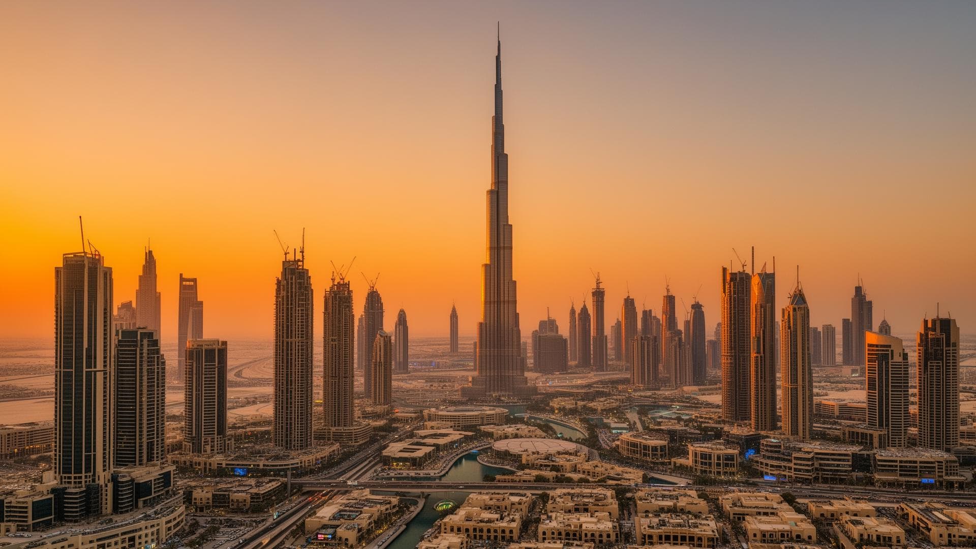 Dubai skyline at sunset